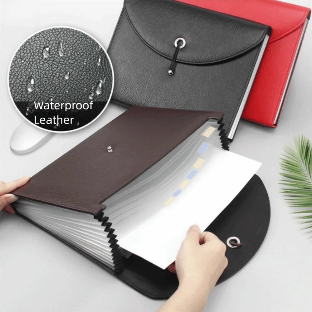 

Waterproof PU Leather Document Bag 13 Pockets with Labels Accordion File Organizer Multifunctional Elastic Sealing Design
