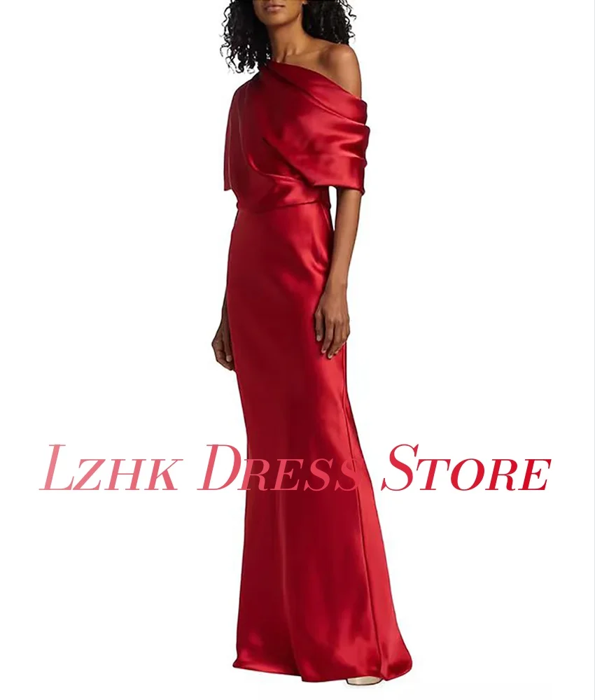 カスタマイズされた優雅なサテンマーメイドワンショルダーイブニングドレス気質ハーフスリーブフロアレングスウエディングドレスカスタムサイズ
