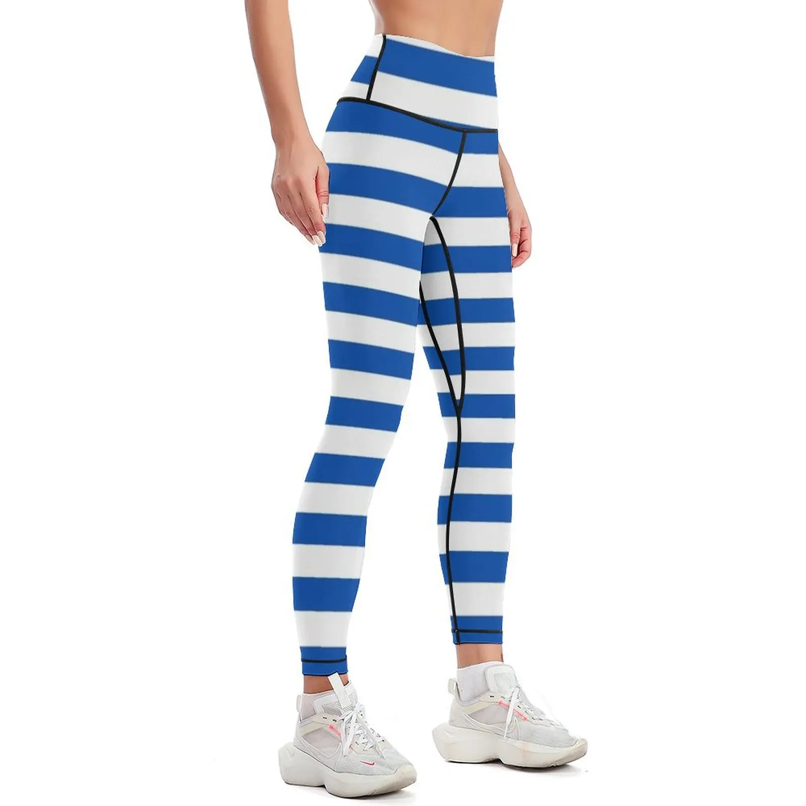 Cobalt Blue and White Horizontal Stripes Leggings gym wear Women's trousers Women's sportswear Womens Leggings