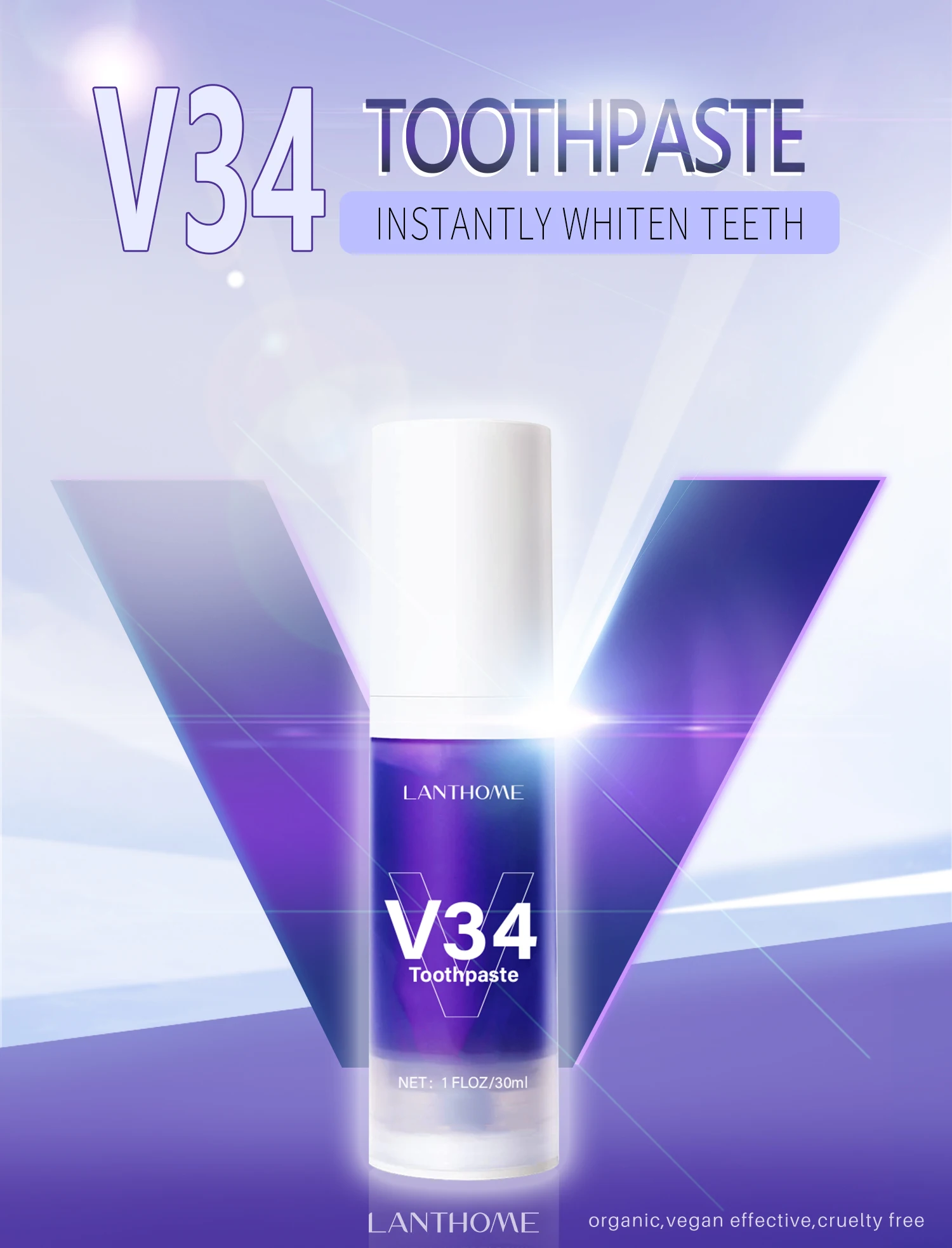 New 30ML V34 Teeth Whitening Toothpaste Professional Purple Deep Cleaning Mousse Easy To Reduce Yellowing Oral Clean Care