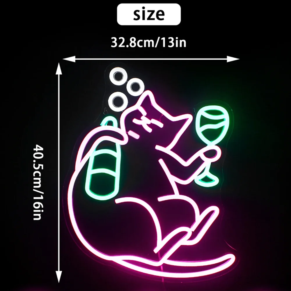 Imagem -04 - Cat Beer Neon Sinal para Wall Decor Usb Dimmable Luz Animal Rosa para Quarto Bar Caverna dos Homens Tema Gato Festa de Aniversário Decoração da Área