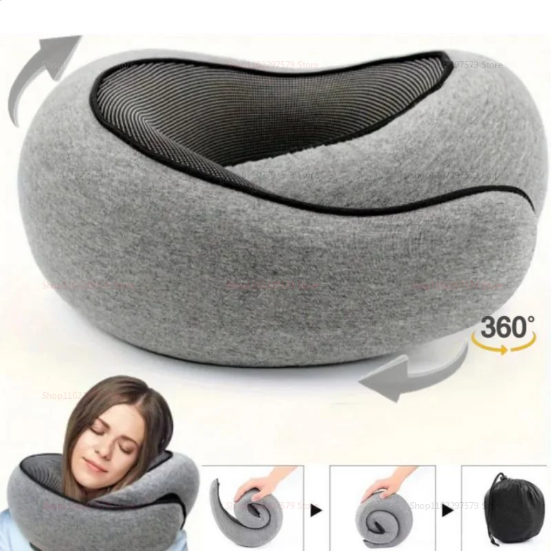 【セール中】旅行必需品 U字型枕 メモリーフォーム カタツムリ型枕 ソフトな昼休み用睡眠枕 旅行用ネックサポート 旅行用ネックピロー