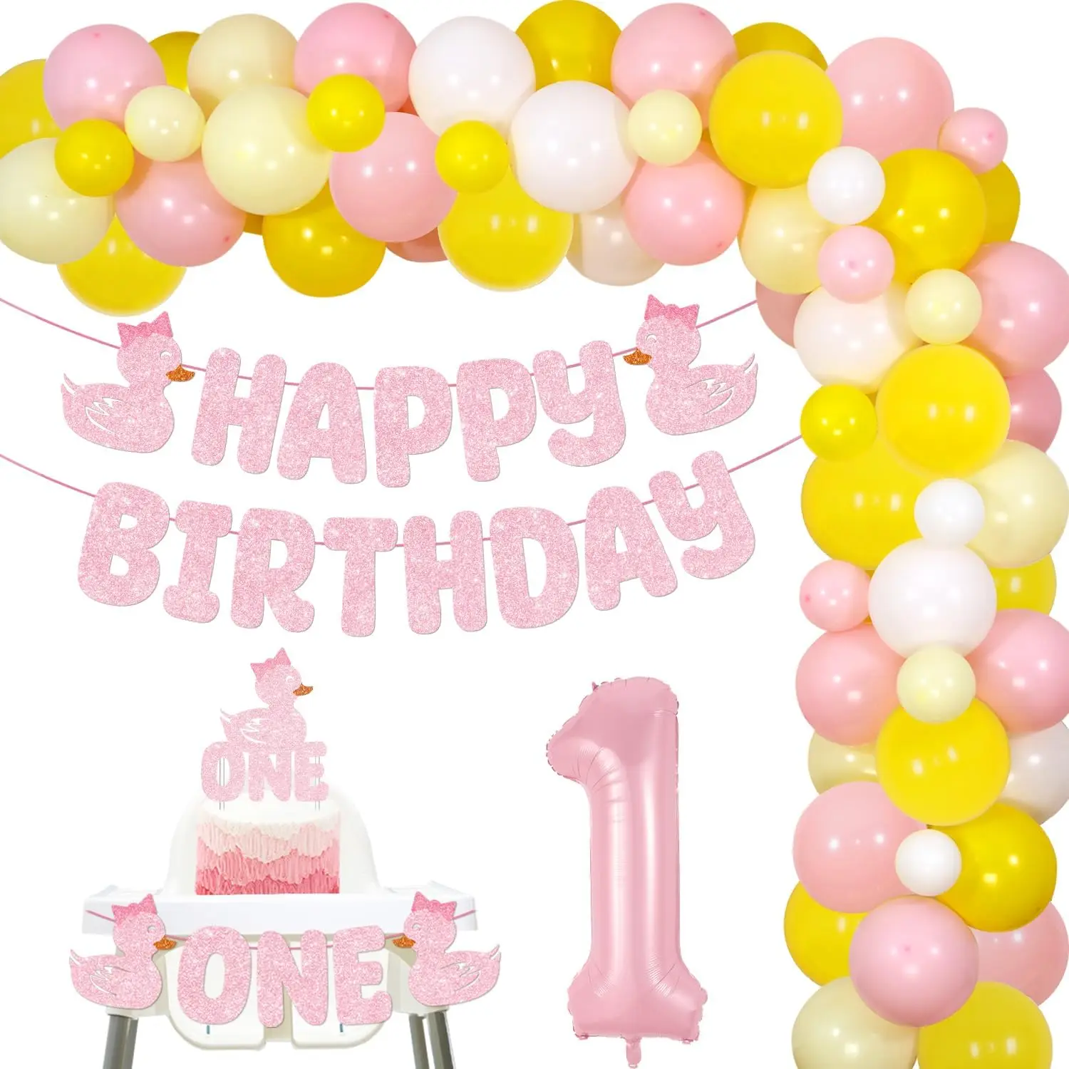 

Pink Duck Birthday Party Decoration Balloon Arch Garland Kit Banner Banner Cake Topper Girl 1st 2nd 3rd Birthday Party Supplies