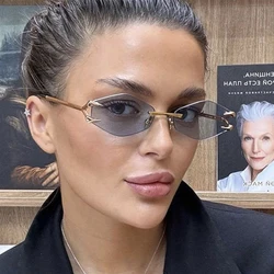 Retro Polygonal Sunglasses for Women Fashion Rimless Irregular Square Ladies Sun glasses Shades Retro Alloy Eyewear