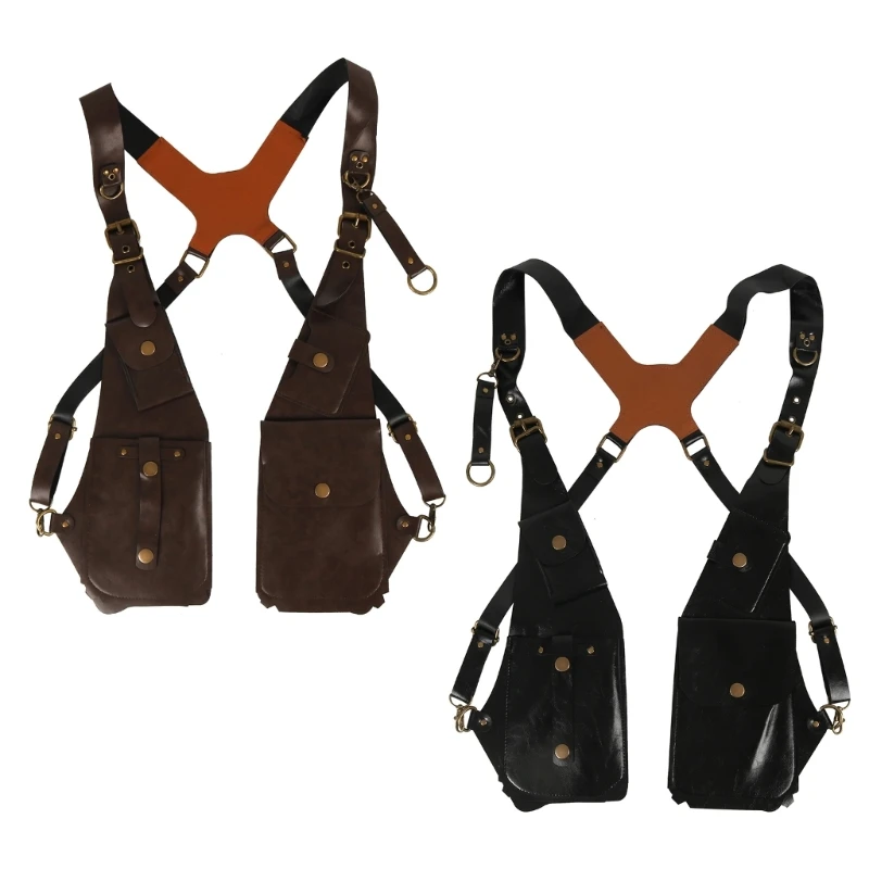 Practical Double Shoulder Armpit Bag PU Leather Shoulder Harness Bag Hiddens Underarm Strap Wallet Phone Holsters Bag