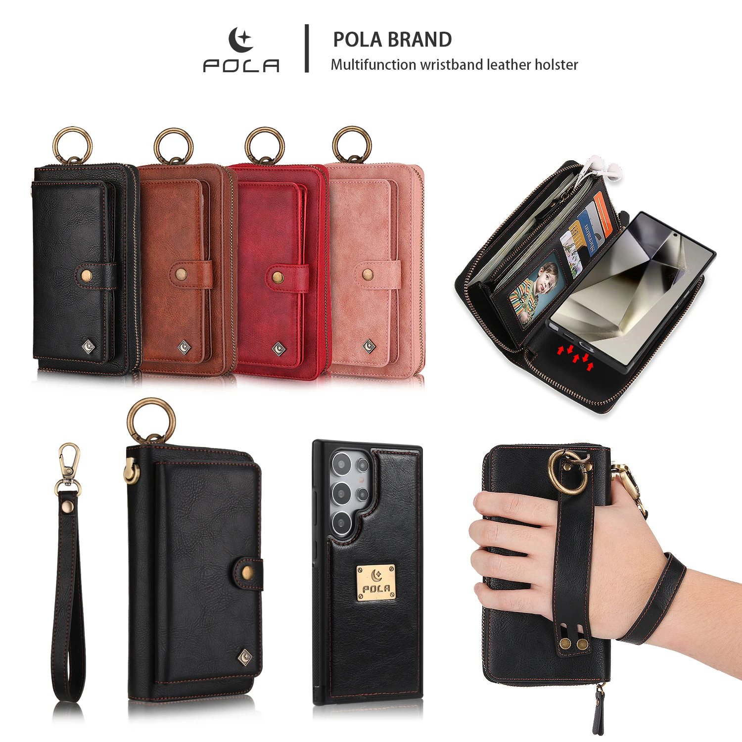 

Pola Multifunctional Wristband Leather Mobile Phone Case Suitable for Galaxy S24 S24+, S24 Ultra, Galaxy S25, S25+, S25 Ultra