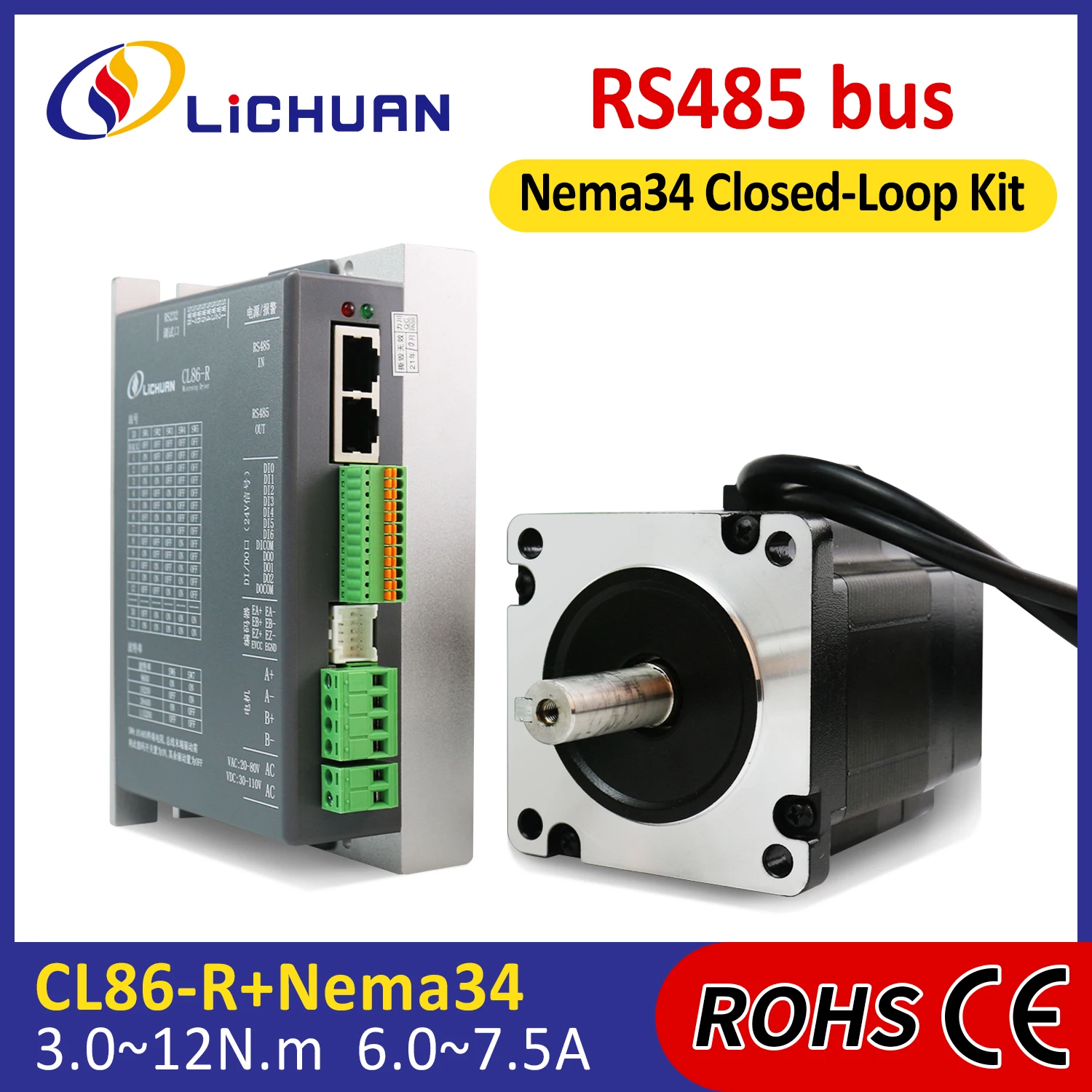 DC30~110V/AC20~80V 6/7.5A 1000PPR 3/3.5/4.5/6.5/8/10/12N.m StepperMotor Controller 2Phase Nema34 ClosedLoop Stepper Motor Driver