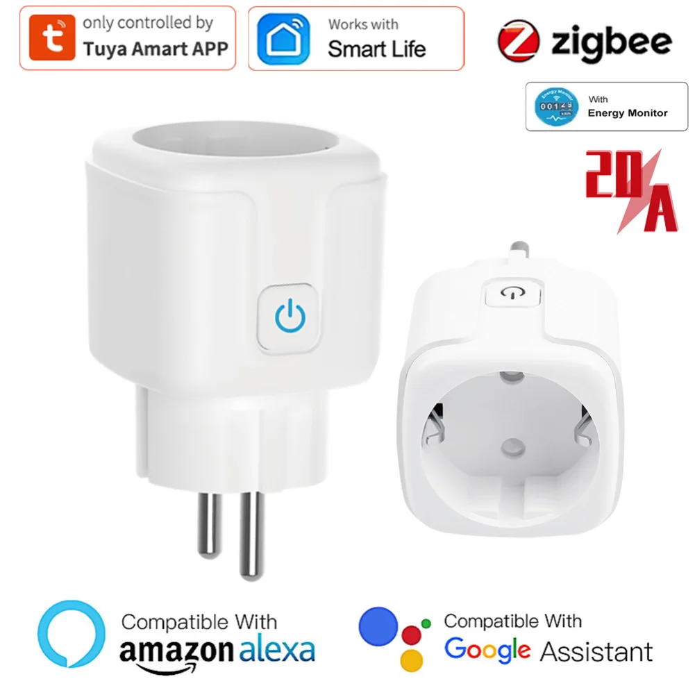 Tuya Smart Zigbee 3.0 Plug 20A EU Outlet 4400W Energy Monitor Works with Tuya Zigbee Hub Smart Life Remote Control