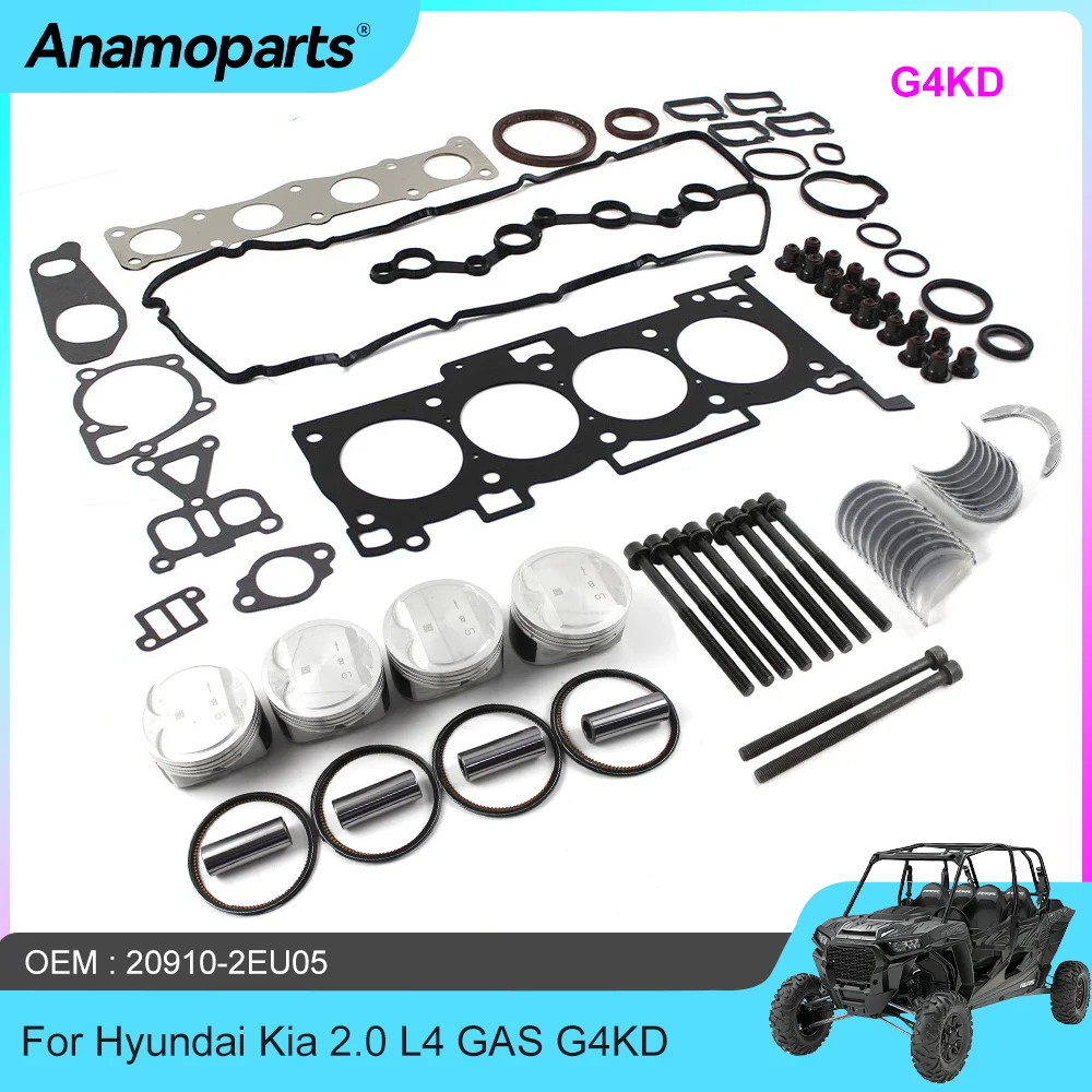 

G4KD 2.0L Engine Rebuild Overhaul Kit Piston & Ring Bearing Gasket Bolt Set Fit 08-15 Hyundai ix35 Sonata Kia Sportage Optima