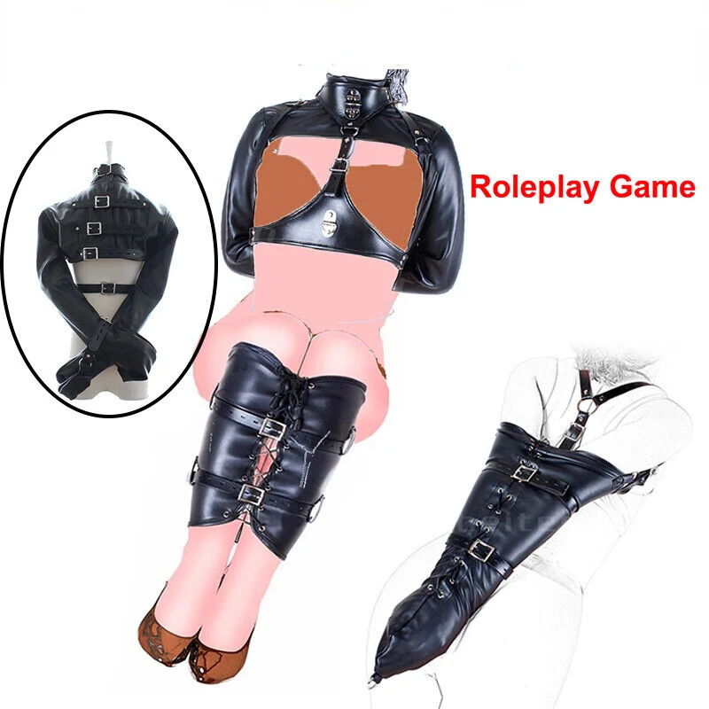 Faux Leather Arm Binder Leg Body Restraint Harness Lockable Bondage Belt BDSM Wet Looking Slave Position Restraint Sex Tools