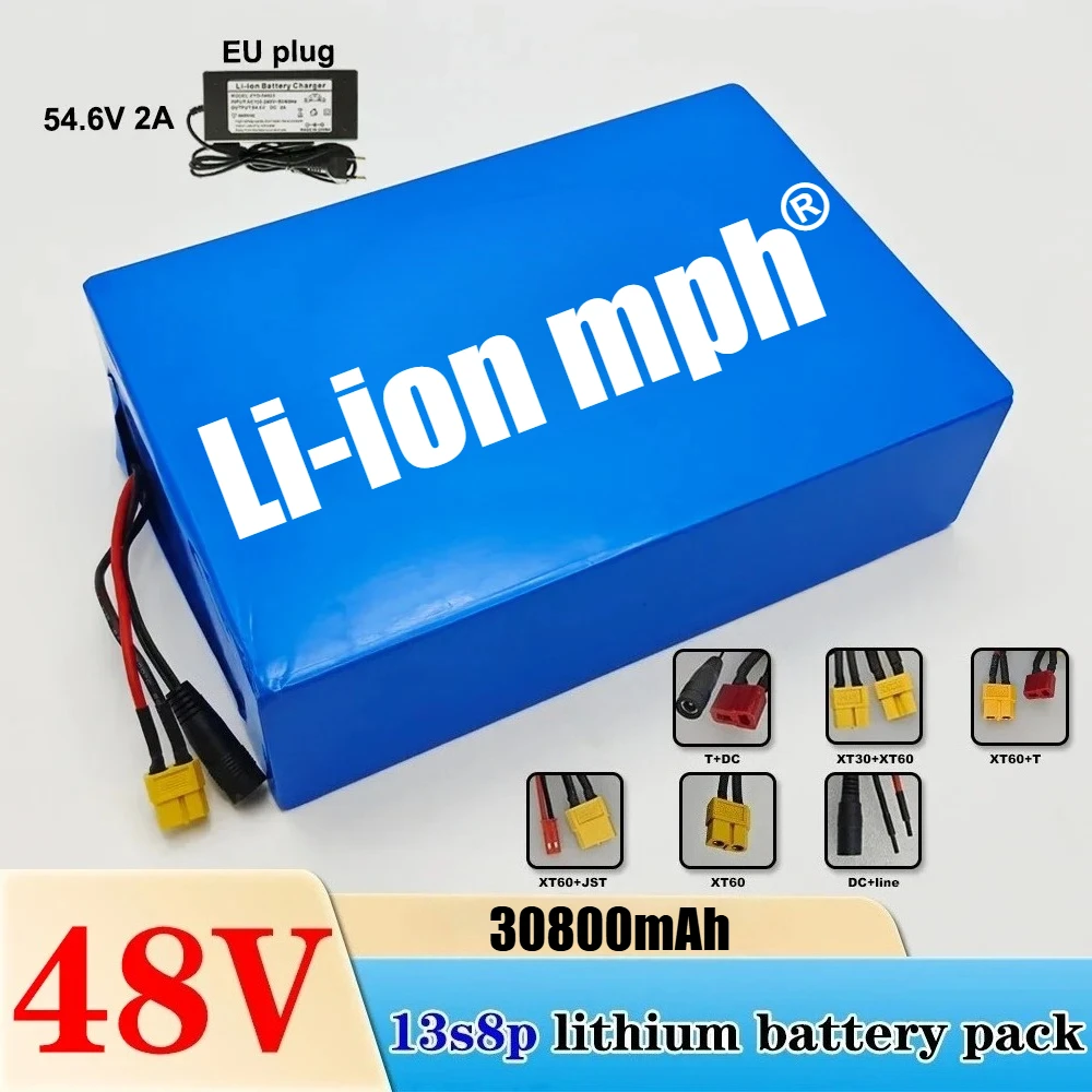 

Large capacity 48V 30800mAh 18650 13S8P lithium battery pack with built-in BMS, suitable for 48V 250-1500W+54.6V2A charger