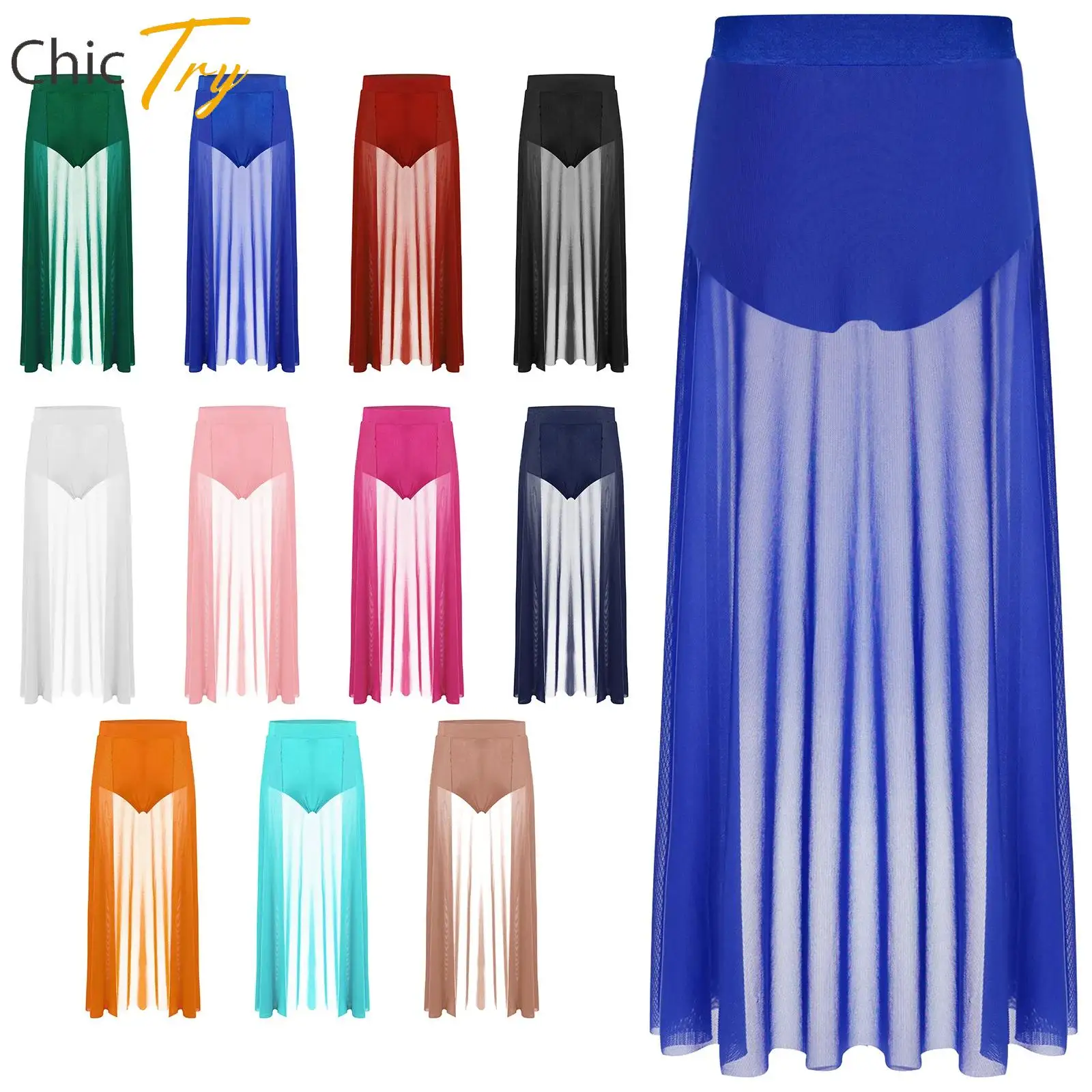 

Kids Girls Lyrical Modern Dance Costume Open Front Stretchy Skirt Built-in Briefs Ankle Length Skirt Stage Performance Costume