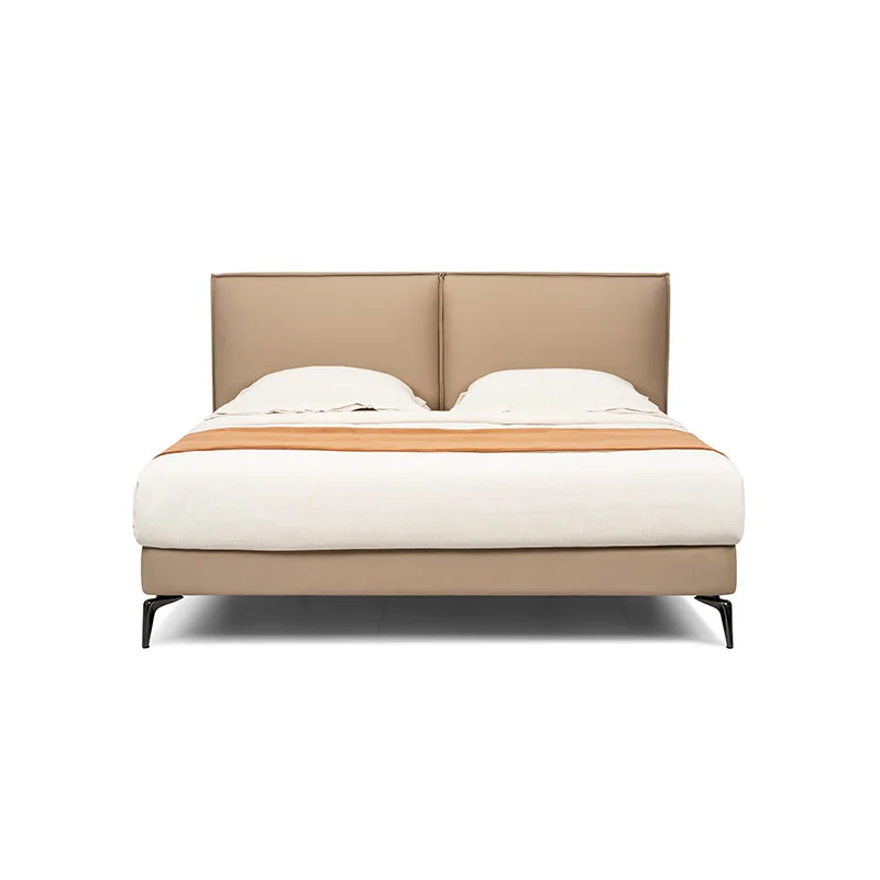 

Tofu block bed master bedroom leather flush edge high backrest large bed custom Italian bed