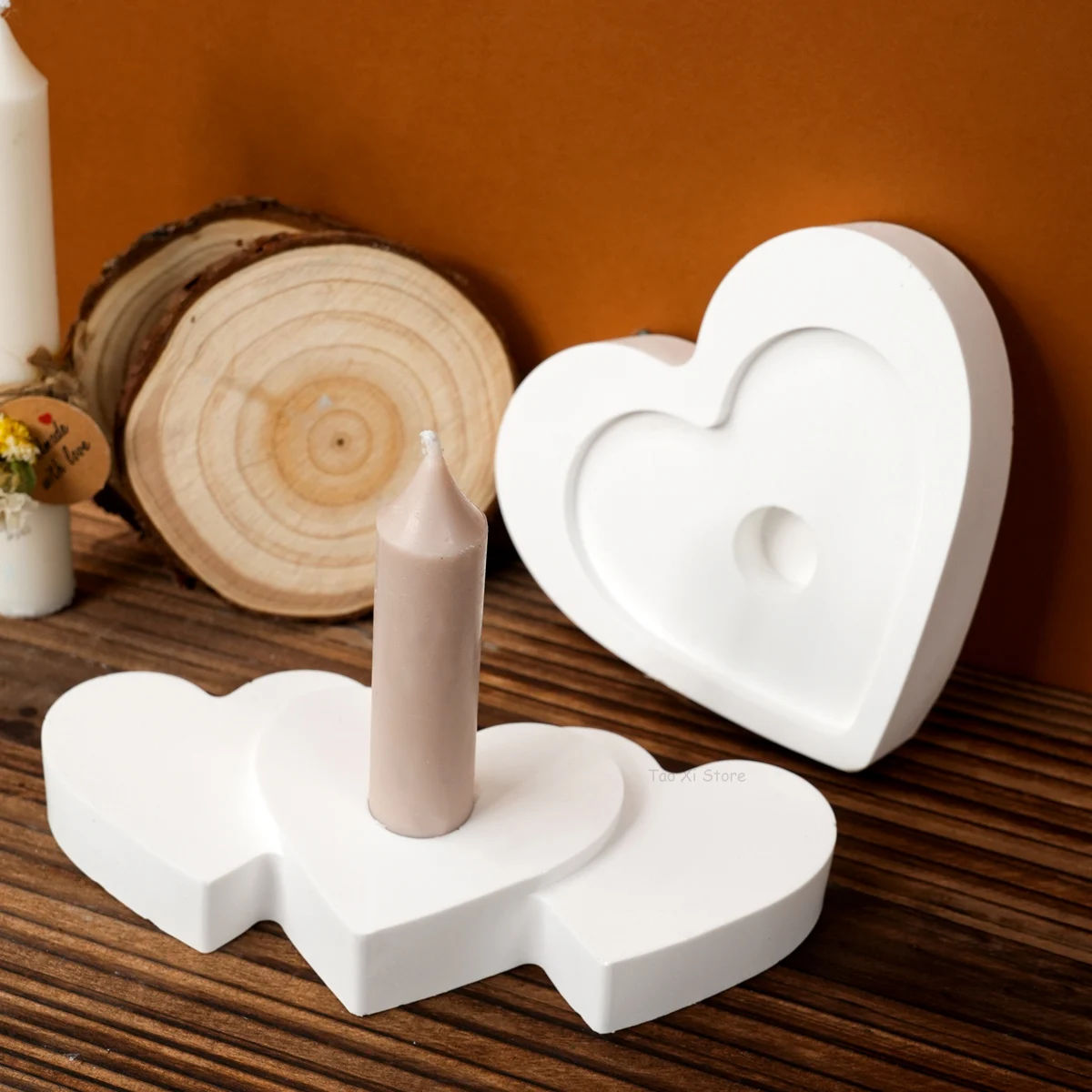 3D Love Candlestick Silicome Mold DIY Heart Shape Candle Holder Crafts Making Plaster Concrete Resin Casting Molds Home Decor