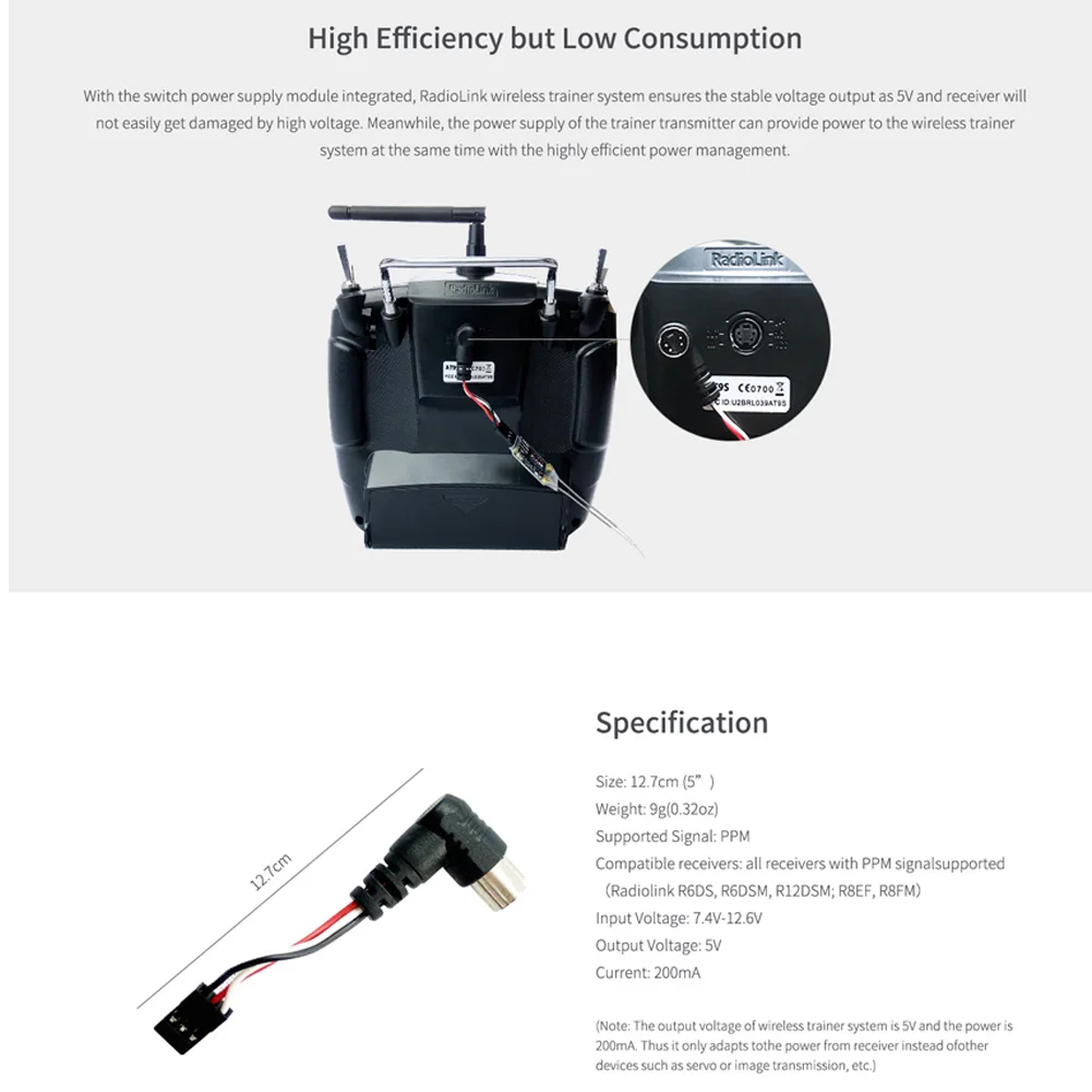 Radiolink RC Transmitter Wireless Training Cable Work on AT9S Pro AT10II RC Controller As Fly Teaching Trainer Student Operation