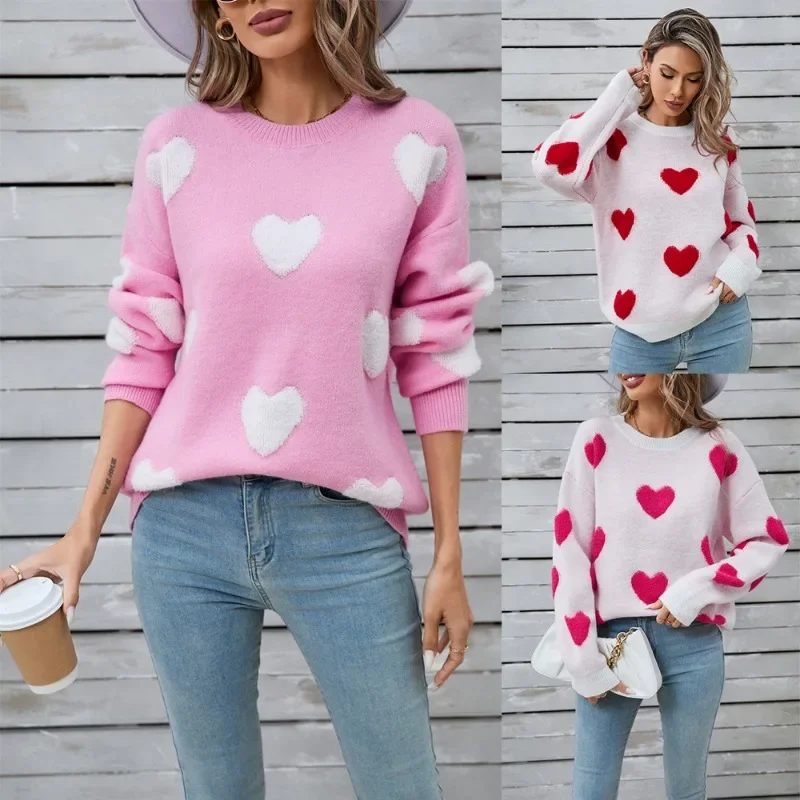 Casual Loose Love Knitting Sweaters Pullovers for Winter Women\'s Tops New Lover\'s Warm Thick Full Sleeve Sweater for Woman