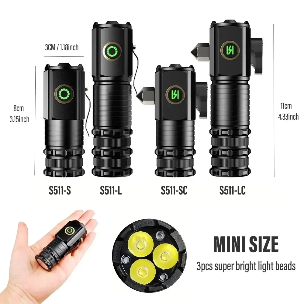 Powerful Mini LED Flashlight High Quality Aluminium Alloy Torch Type-C Rechargeable 18350 Battery With Tail Magnet Flashlight