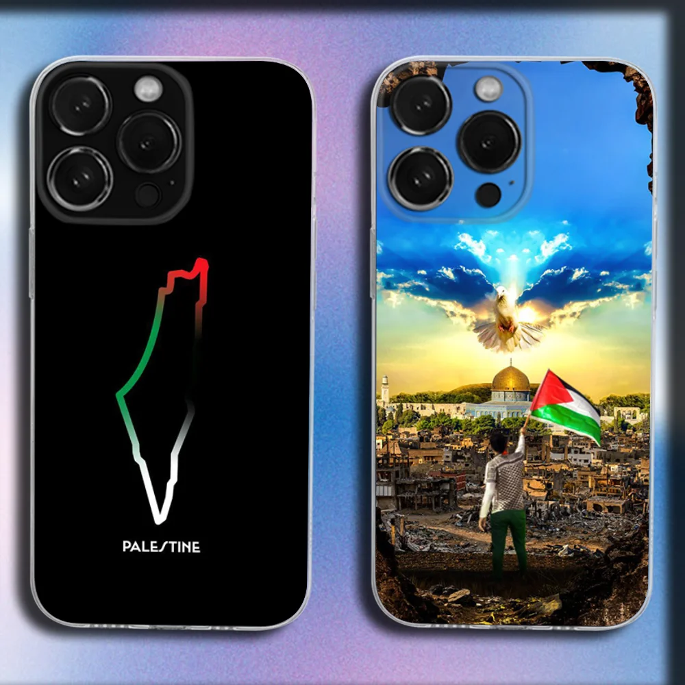 

P-Palestine-es-F-Flag MAP Phone Case For iPhone 16,15,14,13,12,11 Plus,Pro,Max,XR,XS,X,Plus,SE,Mini Transparent Soft Cover