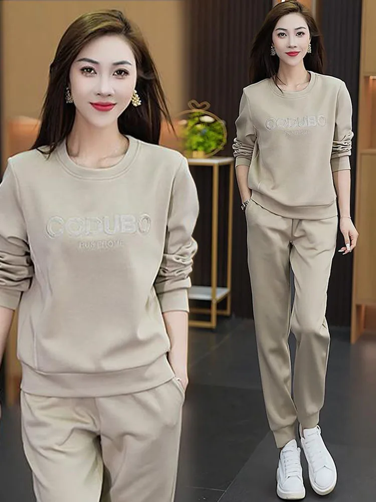 

Faionable Sweatirt And Pants Set Women's Loose Casual Slimming Spring Autumn New Sle Two Piece Sportswear Ensemble