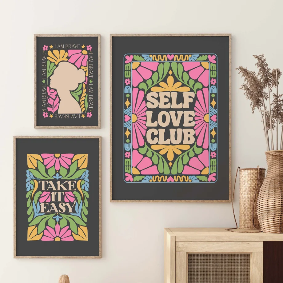 

Danish Pastel Girl Flower Self Love Club Nordic Posters And Prints Canvas Painting Bedroom Wall Art Living Room Home Decoration