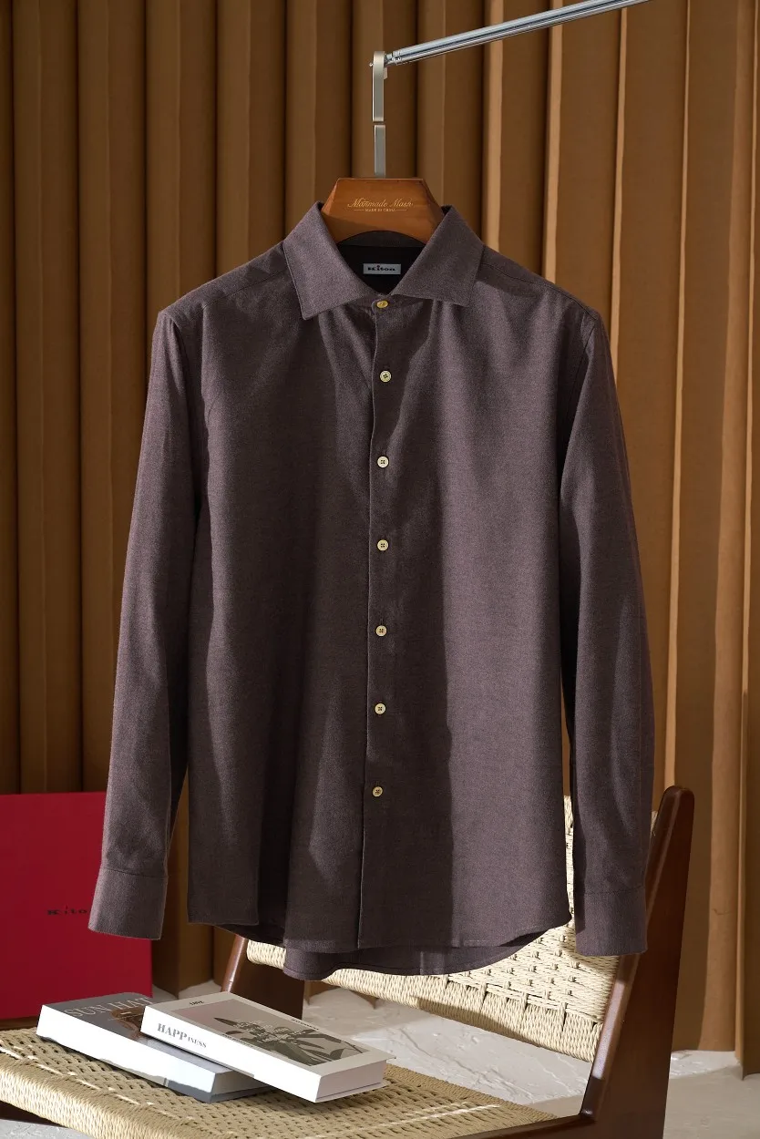 KITON Italian lapel thickened fleece old money style long-sleeved shirt