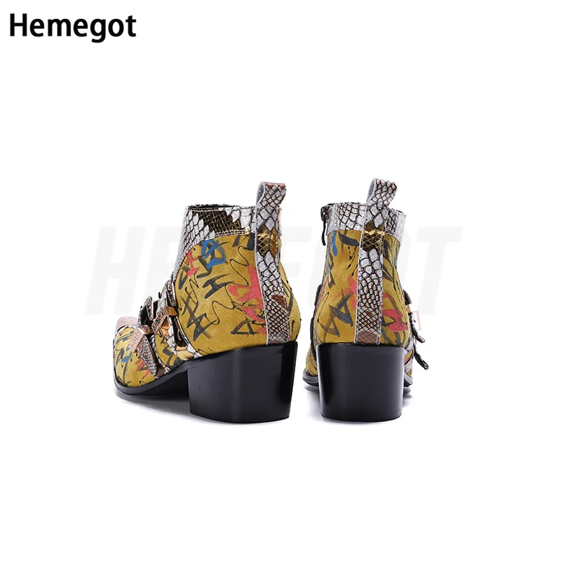 Pointed Toe Golden Snake Pattern Boots Men\'s Boots Trendy High-Heeled Men\'s Banquet Leisurely Leather Boots Euro Size 37-48