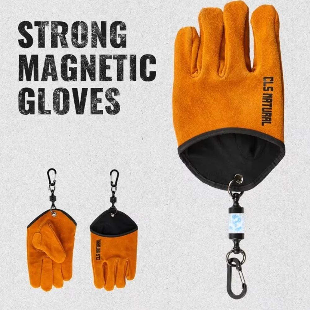 Cowhide Leather Strong Magnetic BBQ Gloves Non-Slip Heat Resistant Fire Handling Gloves Anti-Scald Leather