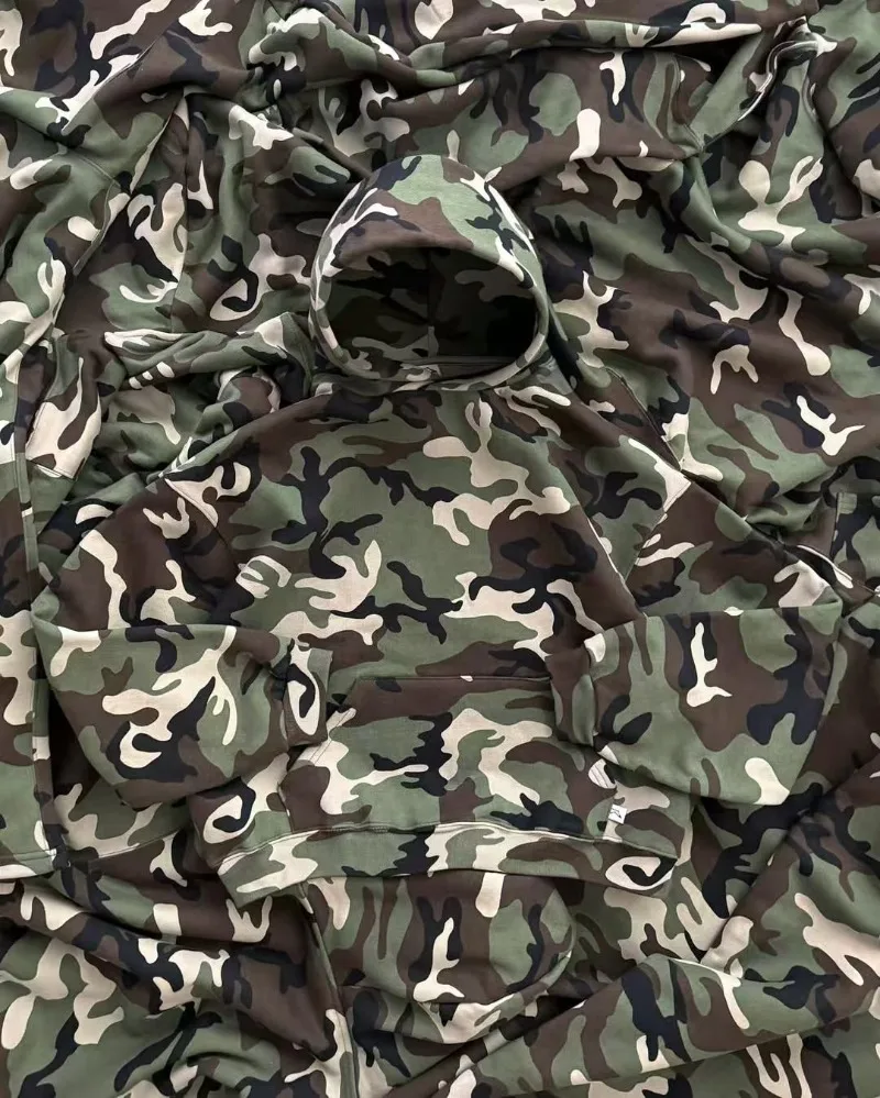 

High street fashion individuality camouflage men set American trendy Goth Harajuku full zipper hoodie oversized loose sweatshirt