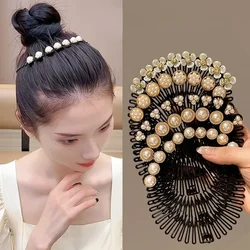 Stretch Pearl Flower Hairbands for Women Plastic Flexible Circle Headband Wavy Hair Hoop Face Wash Fixed Korean Hair Accessories