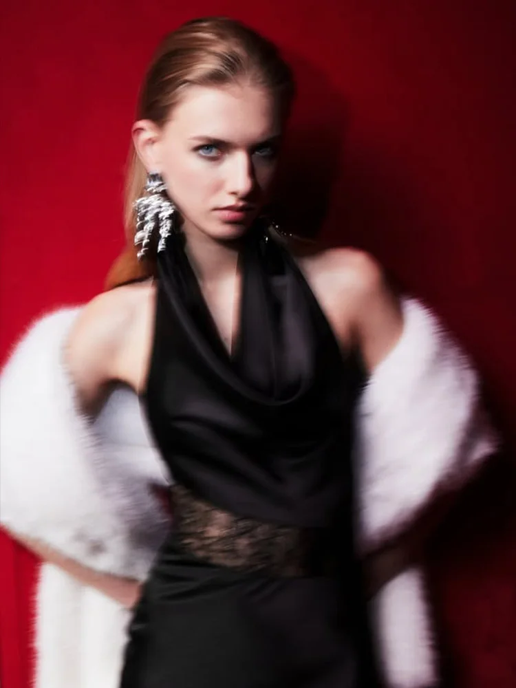 Ahagaga ファッション Hlater レディース マキシドレス ソリッド サテン レース パッチワー スリムフィット ボディコン セクシー バックレス エレガント パーティー ドレス