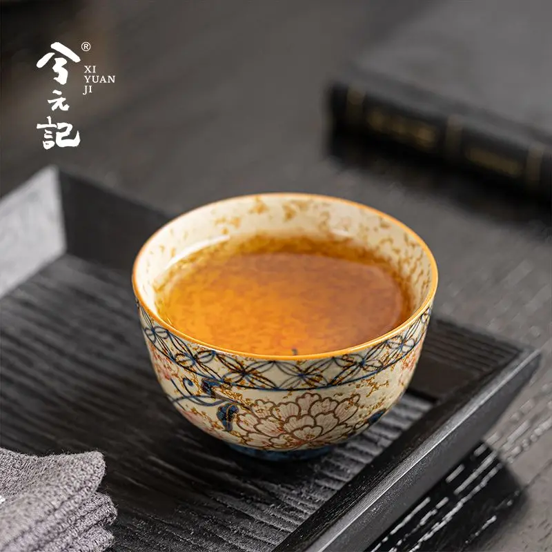 Hand-Painted Peony Master Blue And White Flint-Fired Underglaze Red Ceramic Personal Tasting Cup Kung Fu Tea Set