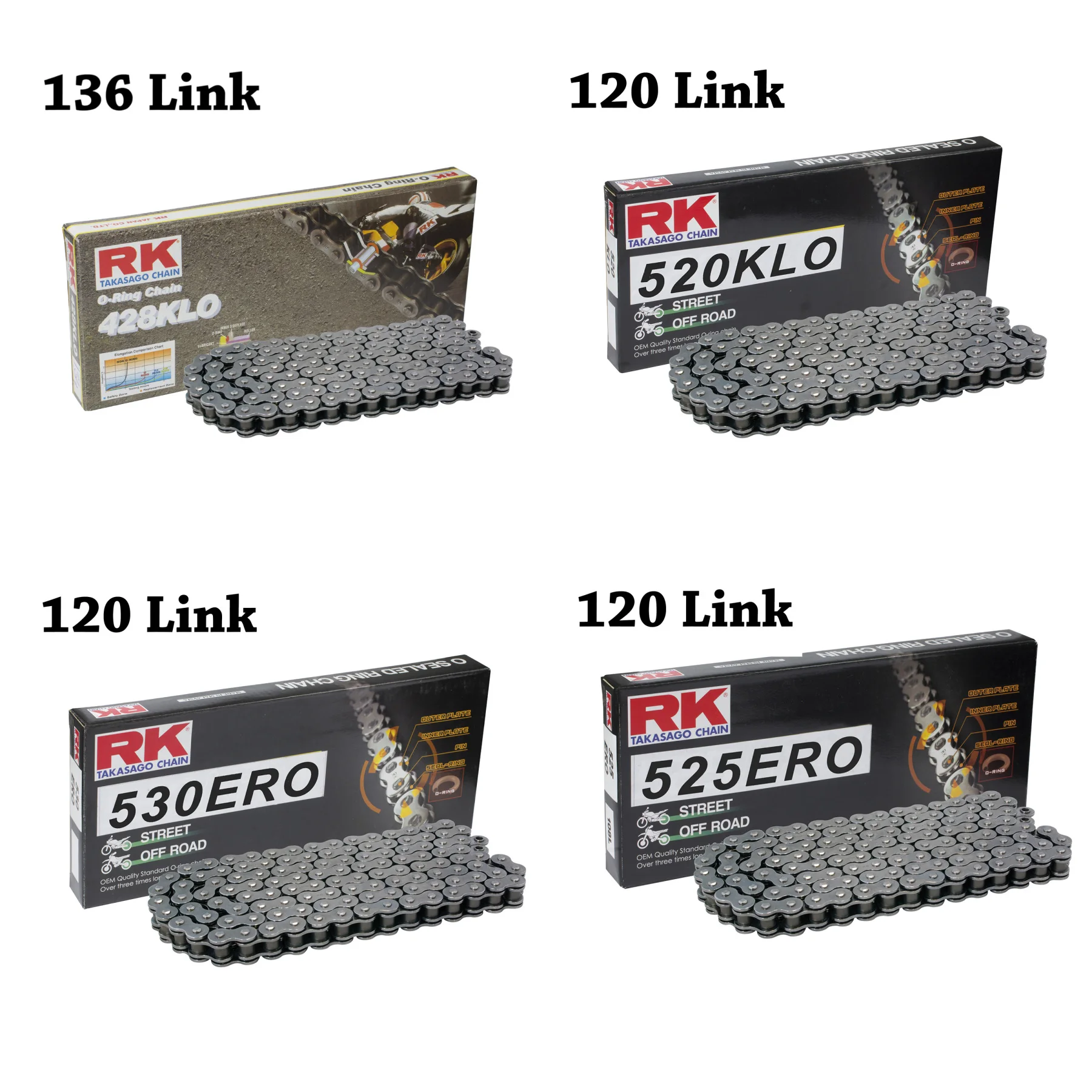 RK Motorcycle Chain 428/520/525/530 XSO/KLO/ERO L for Honda Yamaha Kawasaki Suzuki Ducati CF Moto Triumph Bmw Derbi GasGas Ktm