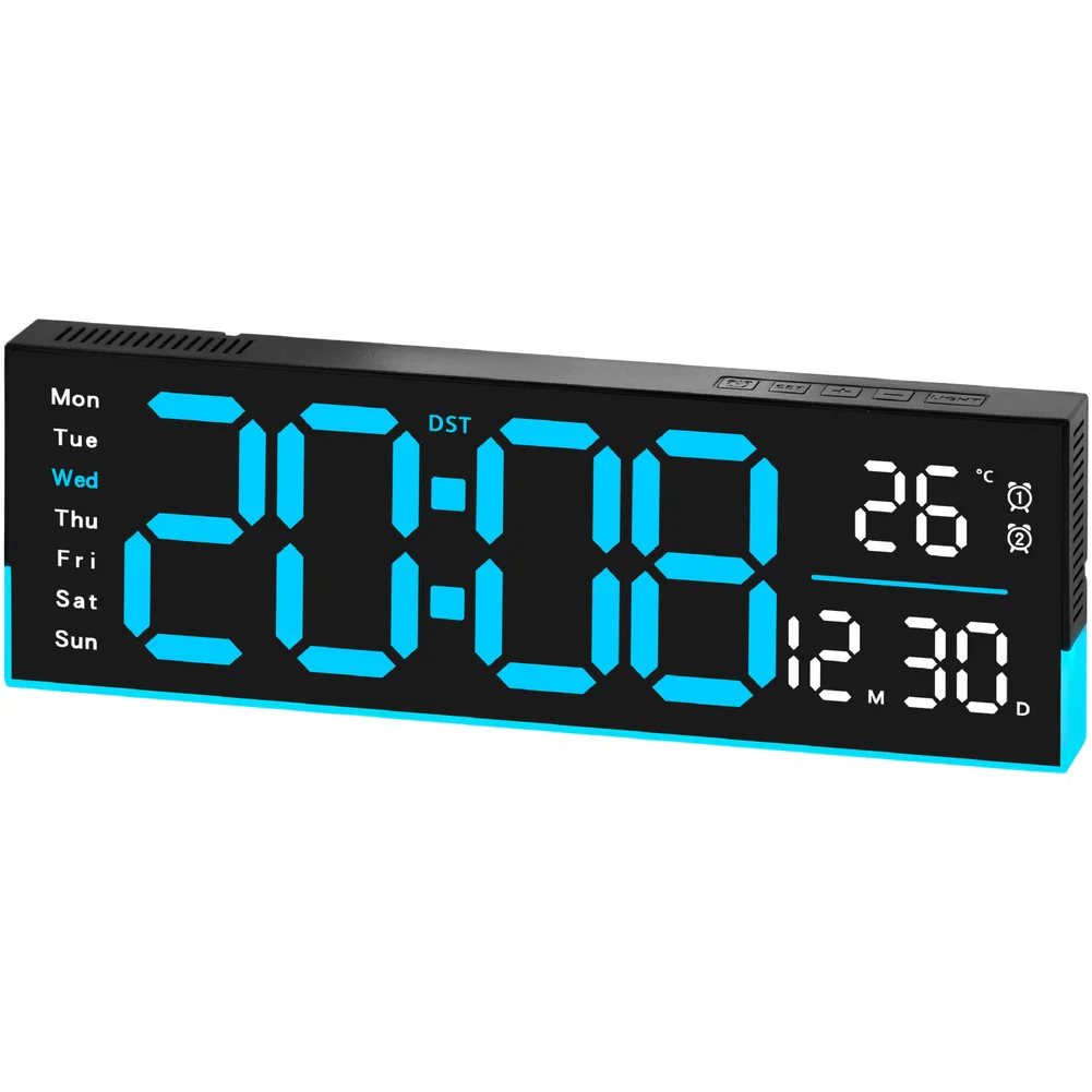 Digital LED Wall Clock with For rgb Lighting and Temperature Display for Home Office Living Room or Study Area