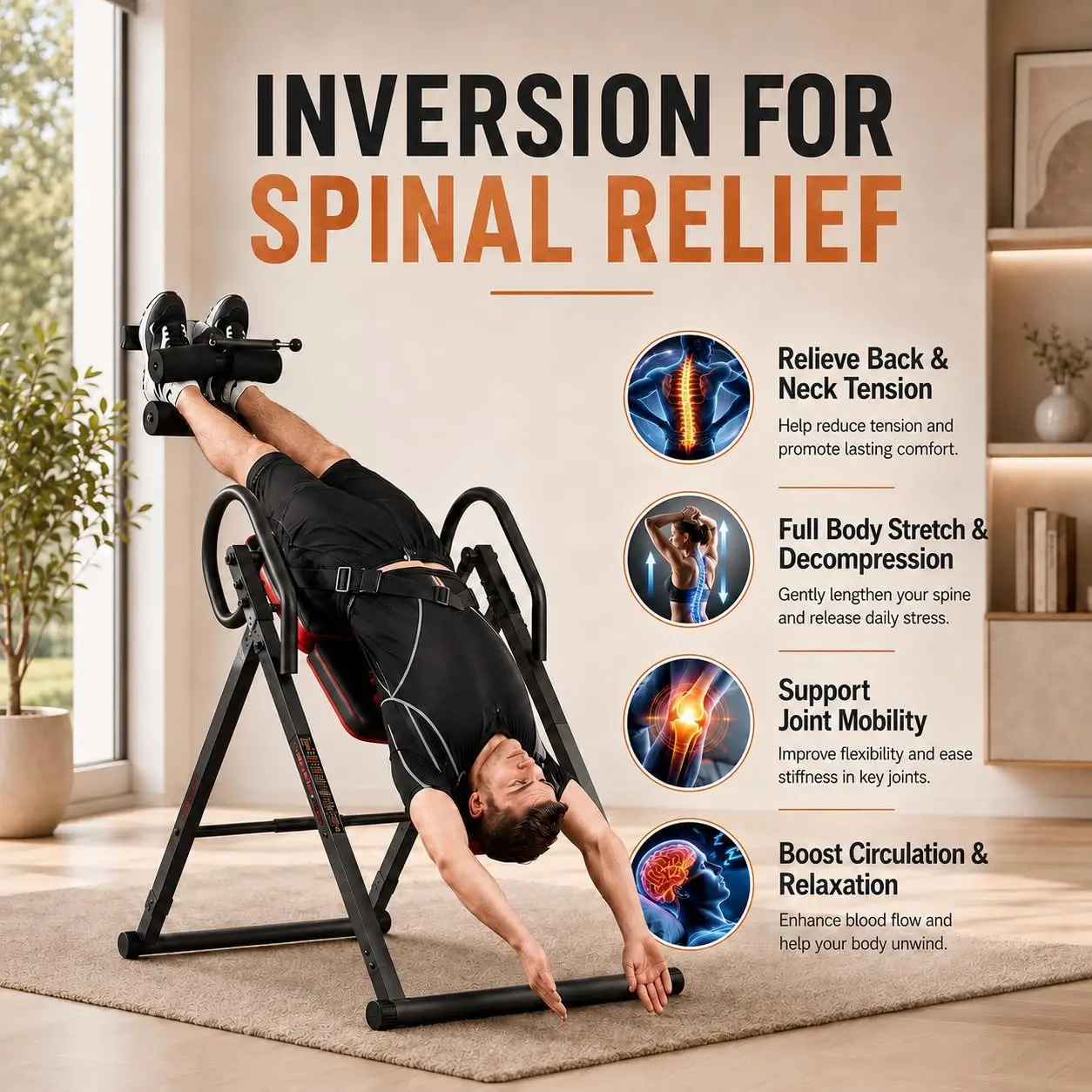 Inversion Table for Back Pain Relief - Decompression Back Stretcher, 350LBS Capacity Strength Training Inversion, Customized