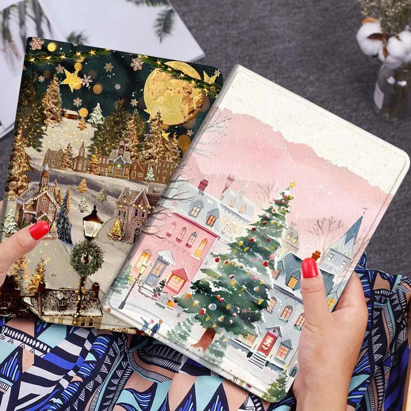 

Cartoon Christmas Town Snow Tablet Case For Huawei Honor MatePad MediaPad Air 5 6 7 11 V6 V7 V8 V9 X9 X8 T10 T10s C5e T5 Gift