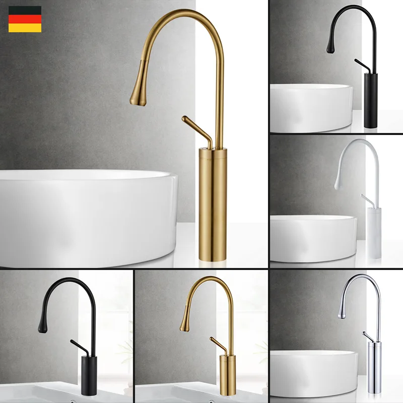New Basin Faucet Single Lever 360 Rotation Spout Moder Brass Mixer Tap For Kitchen Or Bathroom Basin Water Sink Mixer Gold Brush
