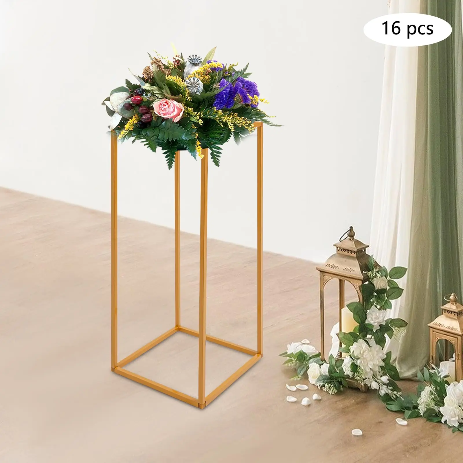 16 Pcs Metal Flower Stand, 23.62 Inch Tall Wedding Flower Stand Rectangular Flower Rack Vase Metal Plant Stands Indoor for Wedding
