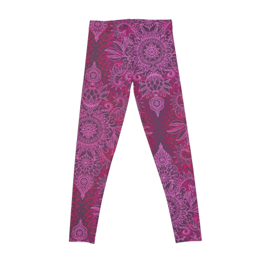 Magenta, Pink & Coral Protea Doodle Pattern Leggings flared jogging pants sports shirts gym Womens Leggings