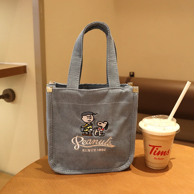 Japanese Snoopy 70th Anniversary Post Office Limited Corduroy Cartoon Tote Handbag Storage Bag Denim Blue Bag for Women