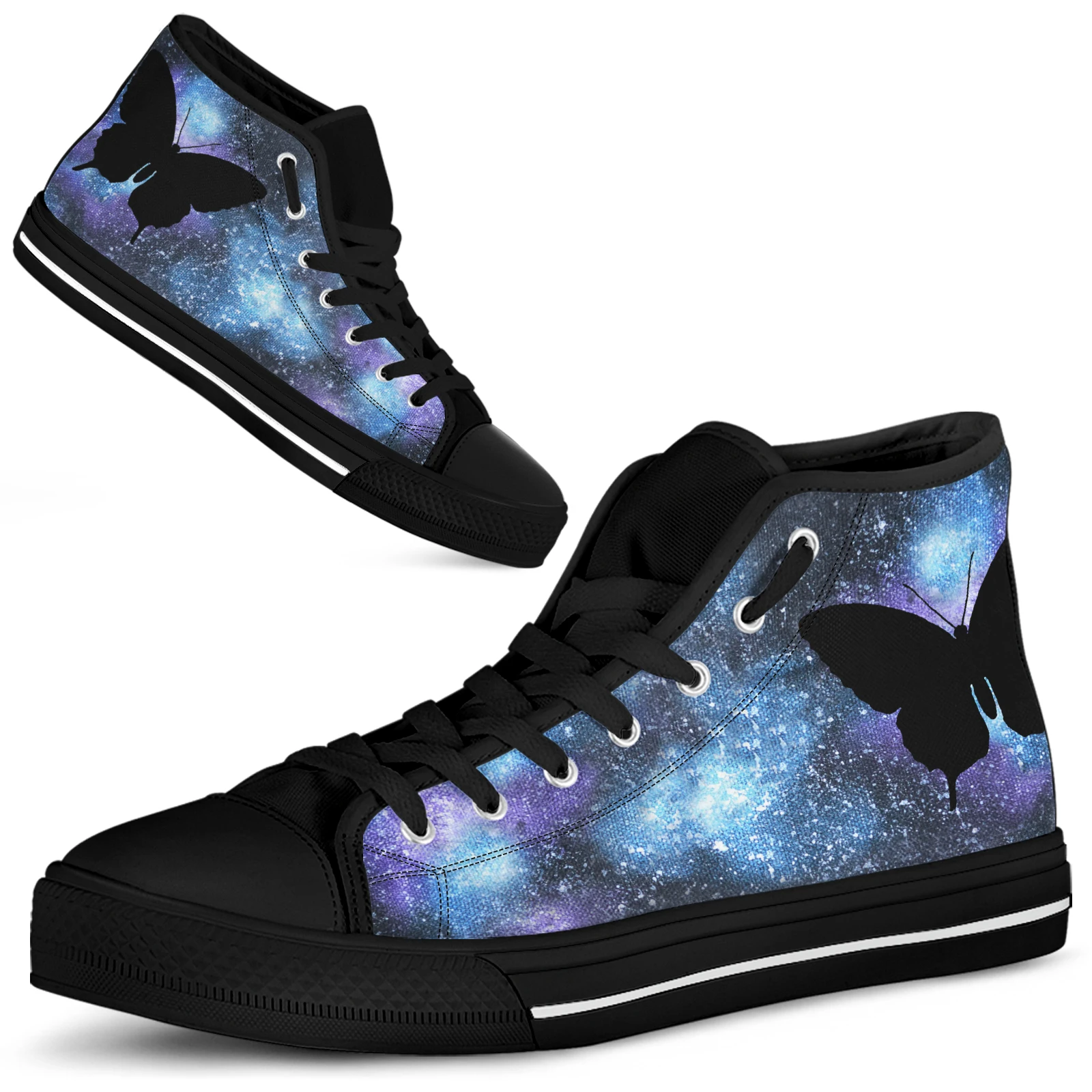 ELVISWORDS Sapatilhas Femeninas Star Galaxy Universe Galaxy Butterfly Print Comfortable Lace-up Shoes Casual Sneaker High Tops