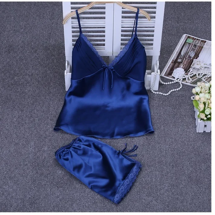 Setelan piyama Lingerie ukuran Plus, pakaian tidur Satin elegan, atasan & celana pendek renda Trim tali seksi, pakaian tidur ukuran besar 3XL 2 potong