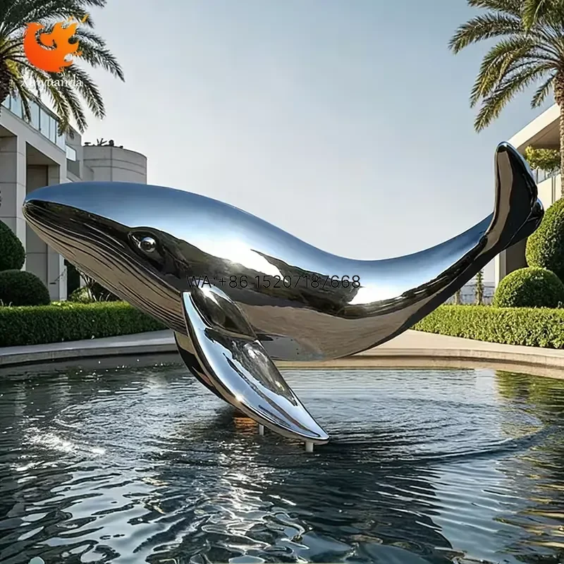 Wmwmnu Custom Polished Stainless Steel Whale Mirror Sculpture for Outdoor Landscape Decorations