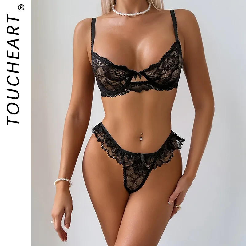 

Toucheart Эротическое Необычное Нижнее Белье Трусики 2 ШТ. Кружева Прозрачная Вышивка Цветочный Тонкий Сбор вместе Романтический Полый Комплект Нижнего Белья