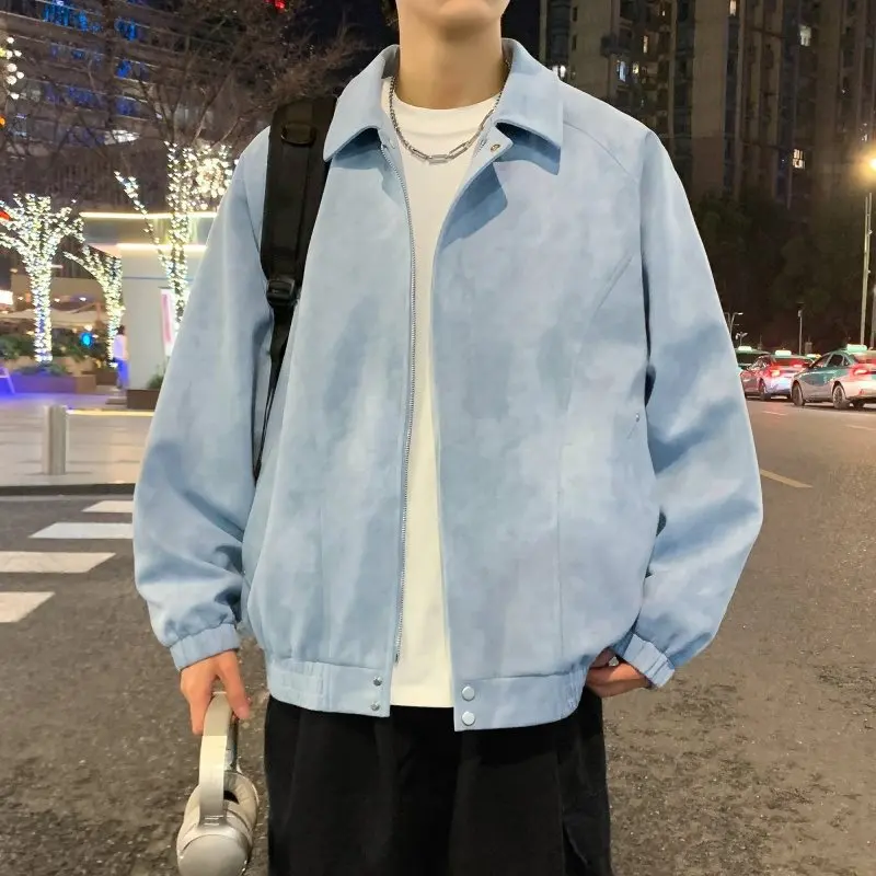 

Новая мужская весенняя куртка свободного кроя в рабочем стиле с воротником, на молнии, модный брендовый кардиган, базовая верхняя одежда из шерсти с длинными рукавами