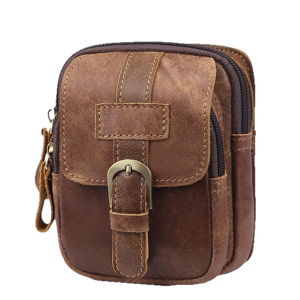 Men's bag outdoor sports fanny pack retro casual men's bag first layer cowhide genuine leather mobile phone