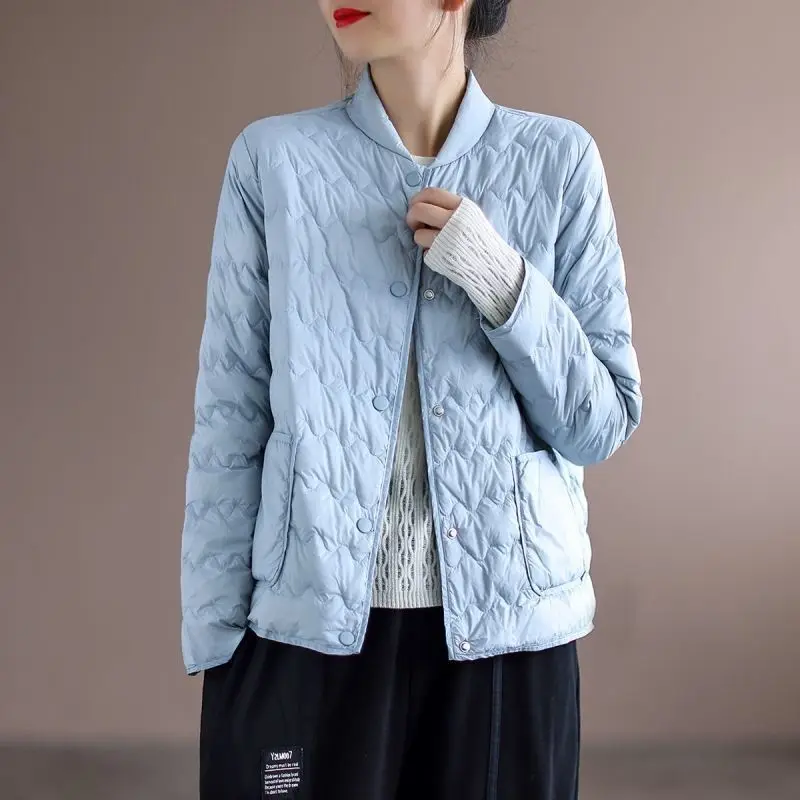 

Women's Lightweight Thiened down Cotton Jaet Stand Collar Warm Coat Winter Commute Sle Single Button Long Sve ort