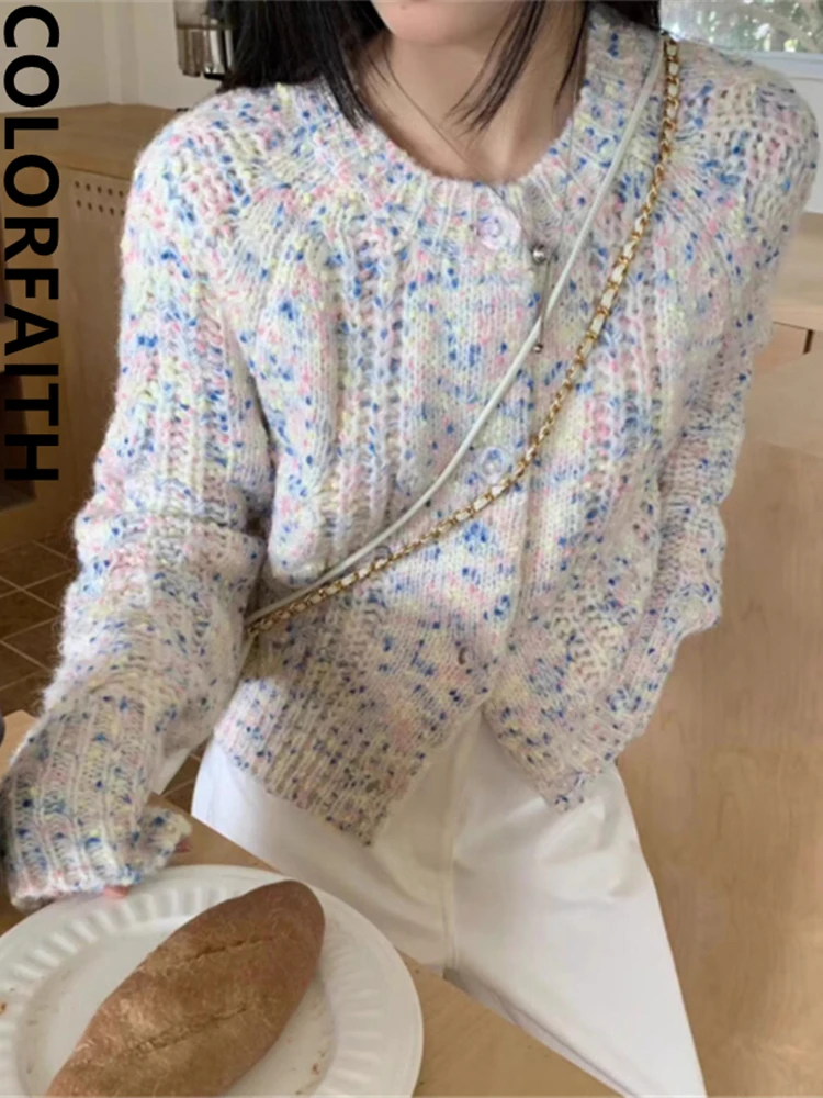 

Colorfaith SWC9170X Новинка 2024, элегантные женские корейские модные милые вязаные кардиганы, женские свитера на осень и зиму, Короткие топы