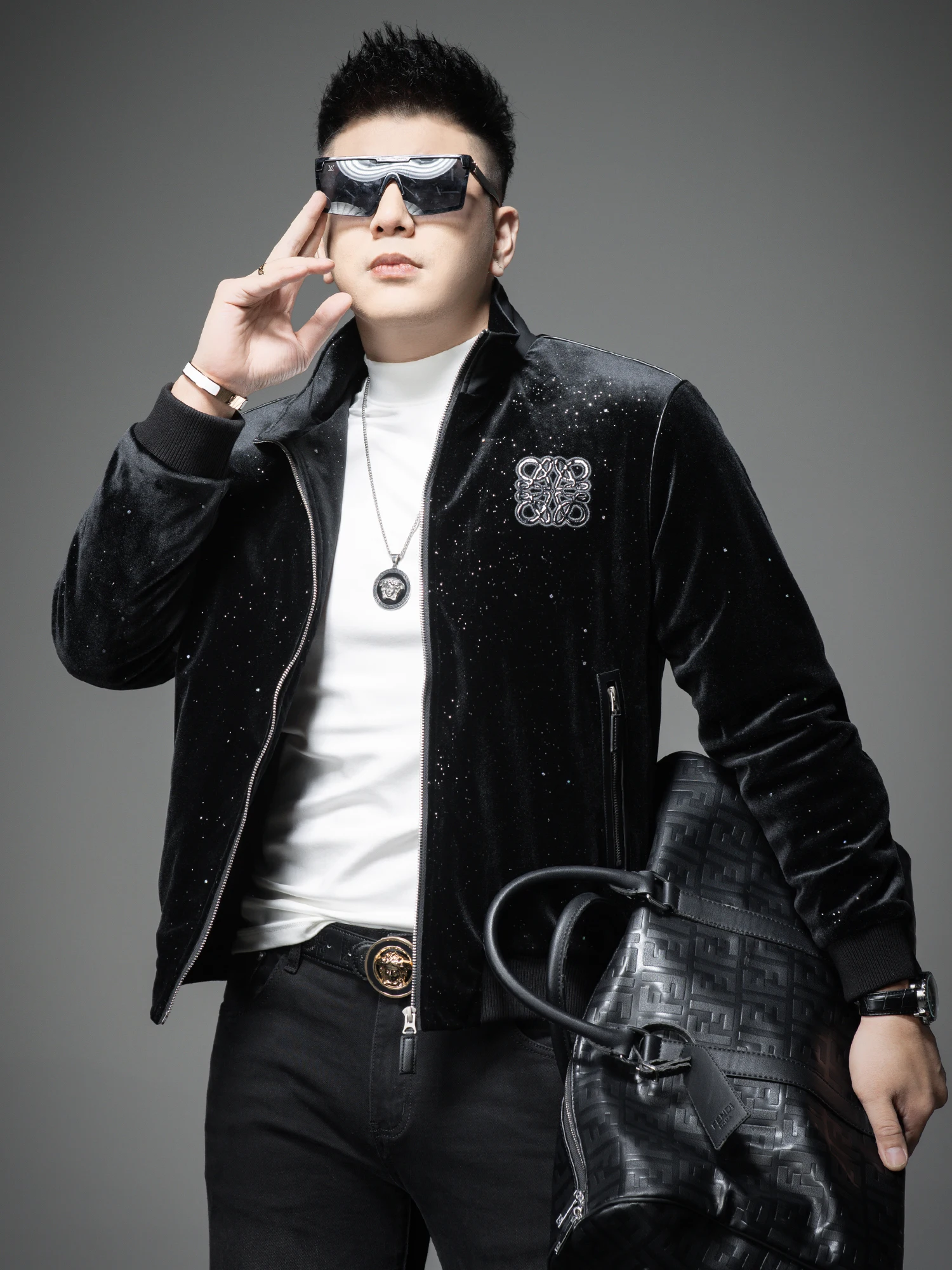 

Men's Cotton Jaet Gold Velvet Lined Stand Collar Thiened Warmth Autumn Winter Outerwear Stand Fit Youth Faion