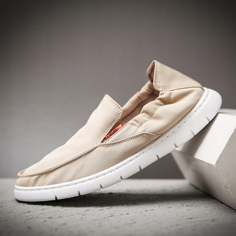 

Новинка 2024, мужские дышащие повседневные парусиновые туфли без шнуровки, удобные мужские лоферы с рукавами, мягкая обувь для ленивых, легкая рабочая обувь