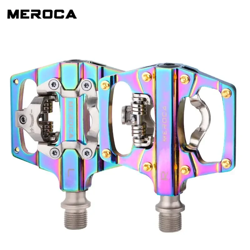 

MEROCA Mountain Bike Self-Locking Pedal Iamok Aluminum Alloy Flat Pedals With Cleats DU + Bearing Bicycle Parts